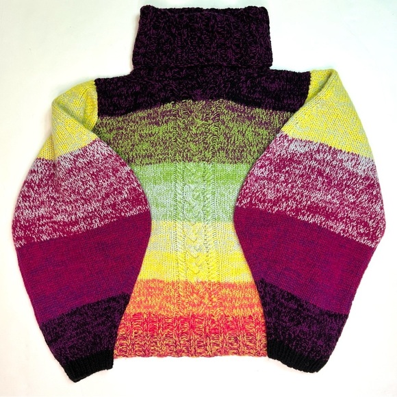 RARE 100% Cashmere Spencer Vladimir Multi-Color Hand-knit Turtleneck Sweater M/L - Picture 4 of 16